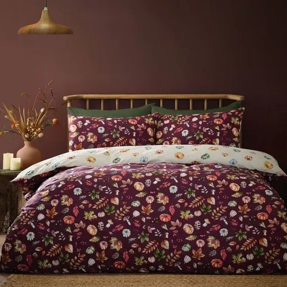 Autumn Pumpkins Duvet Set - Plum Purple, Polycotton image