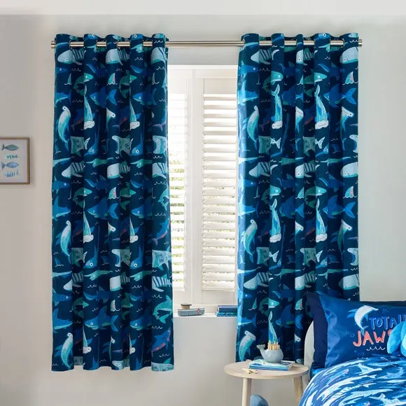 Blackout Eyelet Curtains - Navy, Polycotton