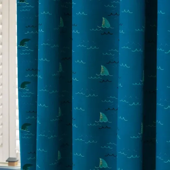 Blackout Eyelet Curtains - Navy, Polycotton