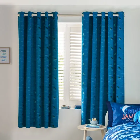 Blackout Eyelet Curtains - Navy, Polycotton