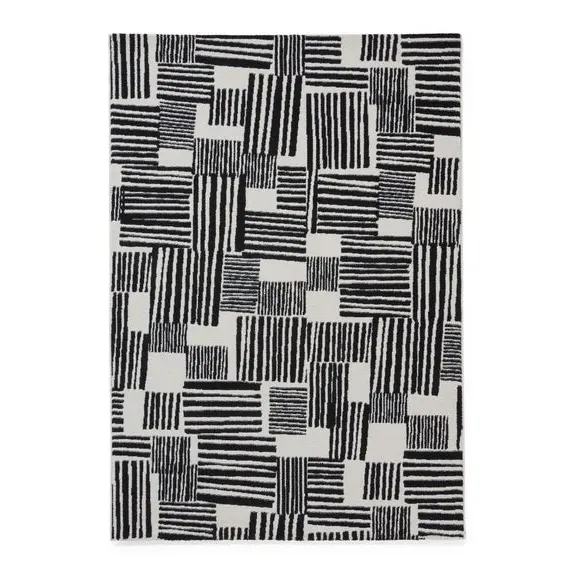 Blocks Rug Hand-Carved Stain Resistant - Black