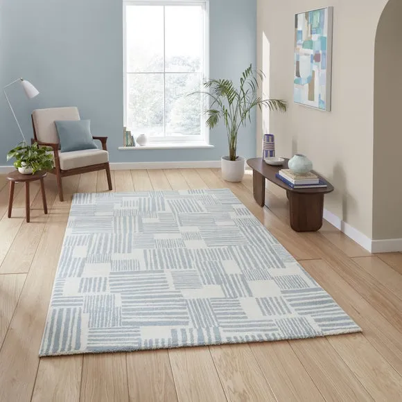 Blocks Rug Hand-Carved Stain Resistant - Blue
