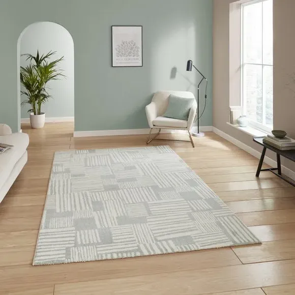 Blocks Rug Hand-Carved Stain Resistant - Green