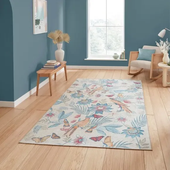 Botanical Birds Rug - Blue image