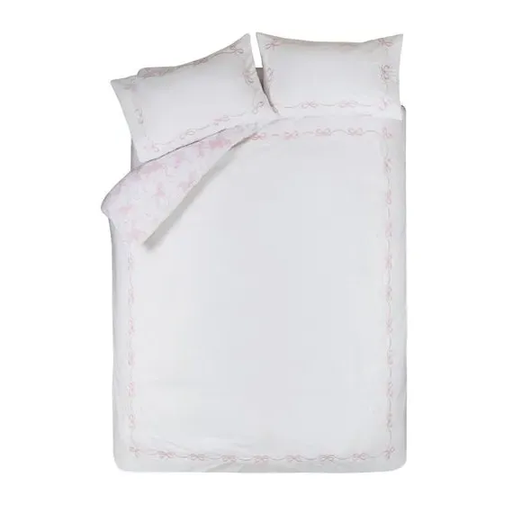 Bow Embroidery Duvet Cover Set - Pink, Polycotton