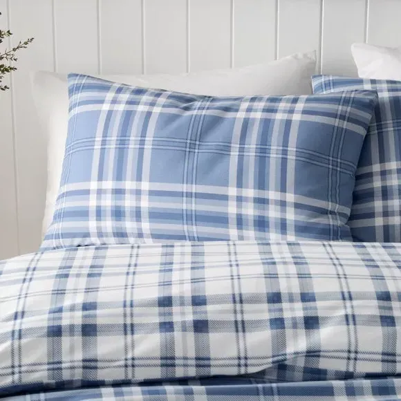 Check Duvet Cover Set with Pillowcase - Blue