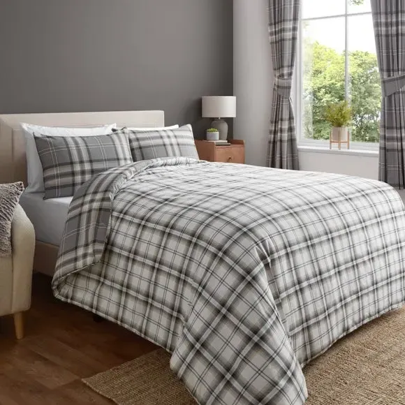 Check Duvet Cover Set with Pillowcase - Grey