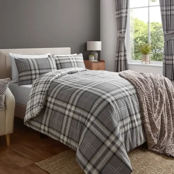 Check Duvet Cover Set with Pillowcase - Grey image
