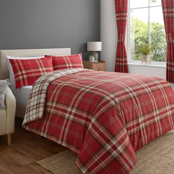 Check Duvet Cover Set with Pillowcase - Red