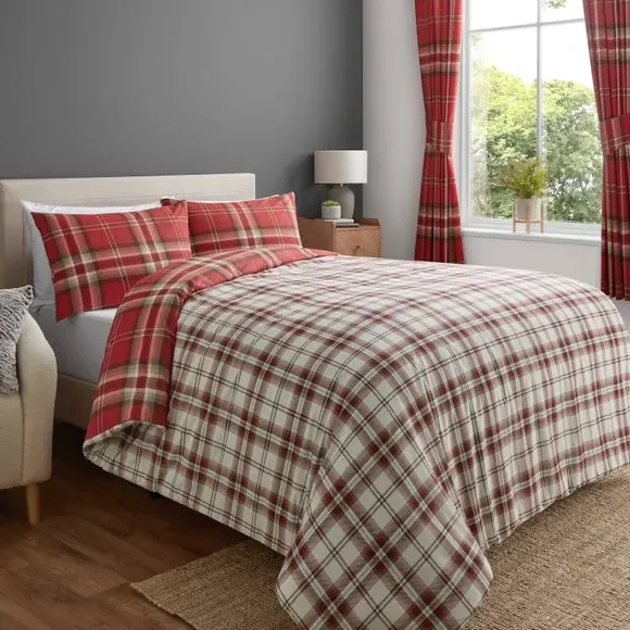 Check Duvet Cover Set with Pillowcase - Red