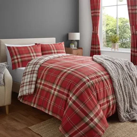 Check Duvet Cover Set with Pillowcase - Red