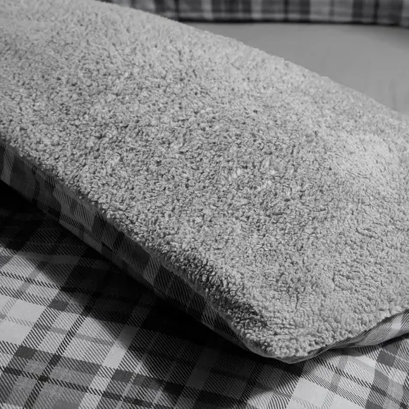 Check Duvet Cover Set with Sherpa - Grey, Cotton