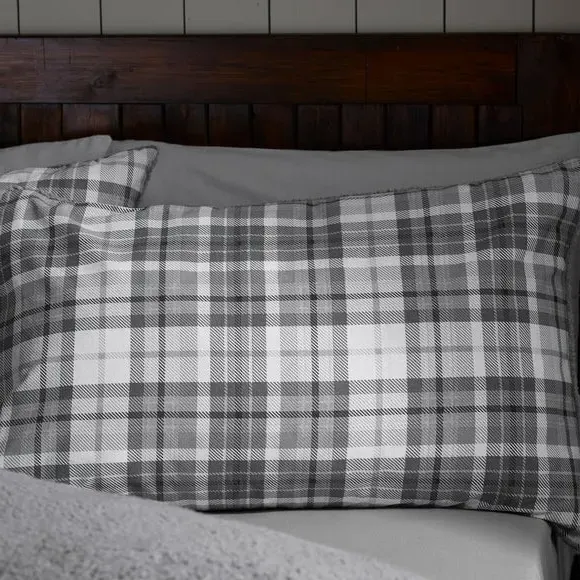 Check Duvet Cover Set with Sherpa - Grey, Cotton