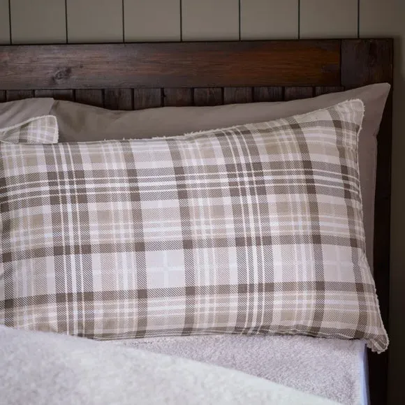 Check Duvet Cover Set with Sherpa - Natural, Cotton