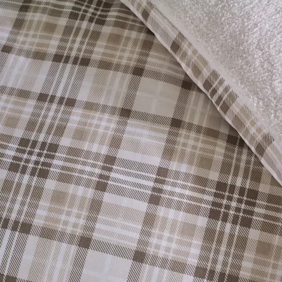 Check Duvet Cover Set with Sherpa - Natural, Cotton