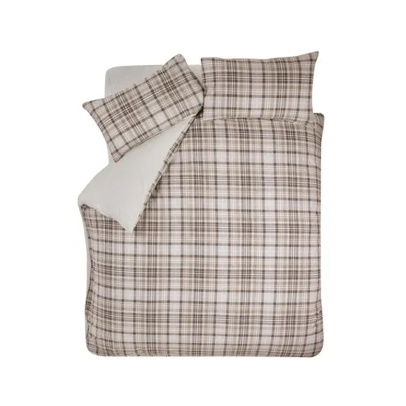 Check Duvet Cover Set with Sherpa - Natural, Cotton