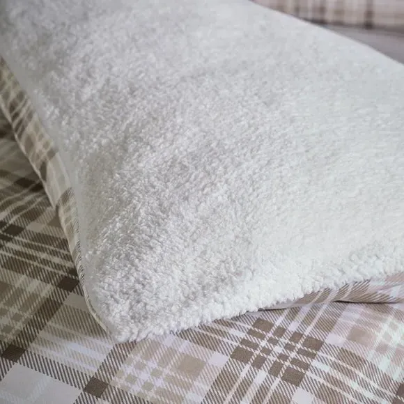 Check Duvet Cover Set with Sherpa - Natural, Cotton