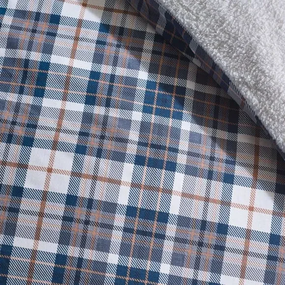 Check Duvet Cover Set with Sherpa - Navy, Cotton
