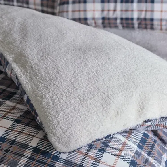 Check Duvet Cover Set with Sherpa - Navy, Cotton