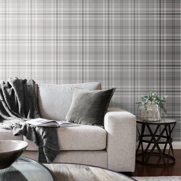 Check Pattern Wallpaper - Light Grey, Paper