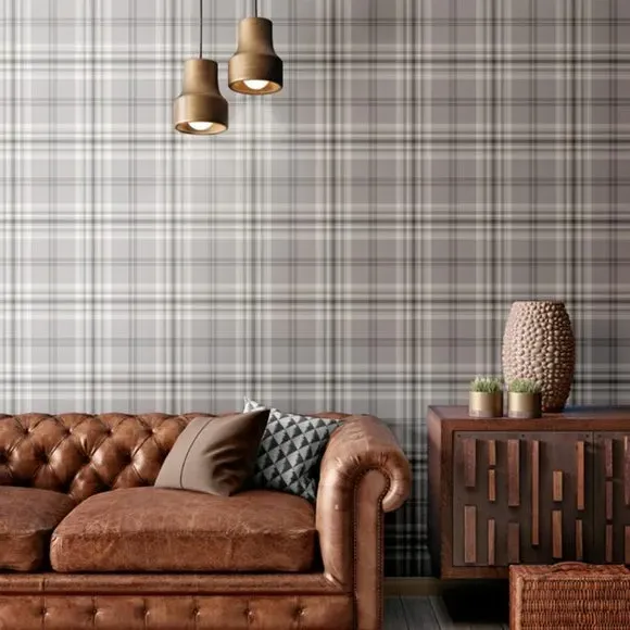 Check Pattern Wallpaper - Light Grey, Paper
