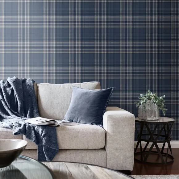 Check Pattern Wallpaper - Navy, Paper