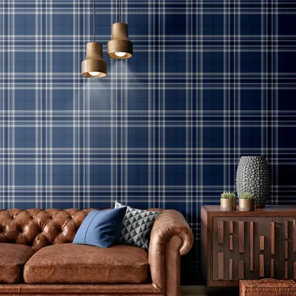 Check Pattern Wallpaper - Navy, Paper
