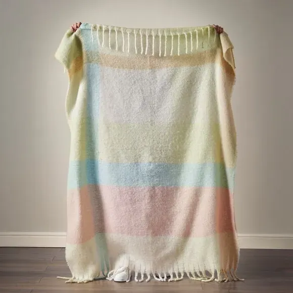 Check Throw Blanket with Tassels - Pink, Polyester