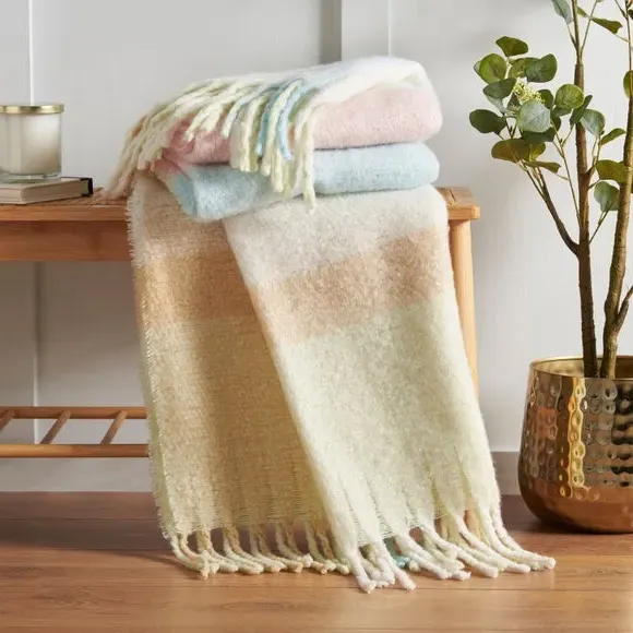 Check Throw Blanket with Tassels - Pink, Polyester image