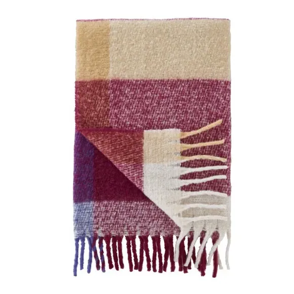 Check Throw Blanket with Tassels - Plum, Polyester