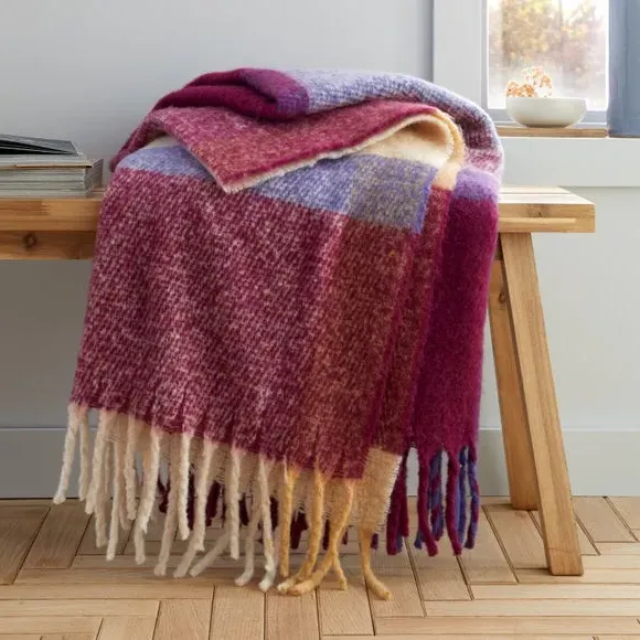 Check Throw Blanket with Tassels - Plum, Polyester