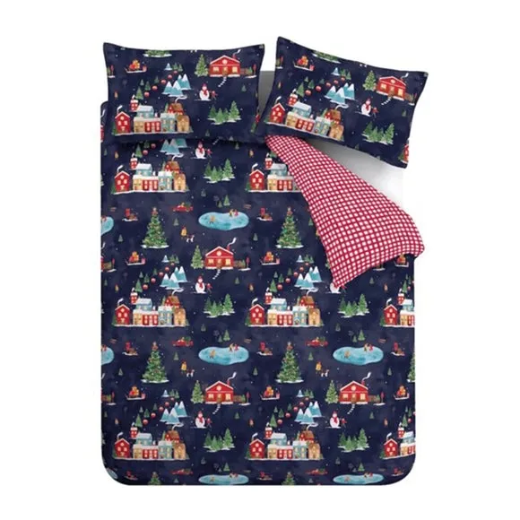 Christmas Duvet Cover Set - Blue, Polycotton