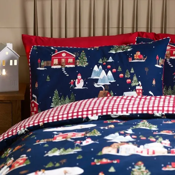 Christmas Duvet Cover Set - Blue, Polycotton