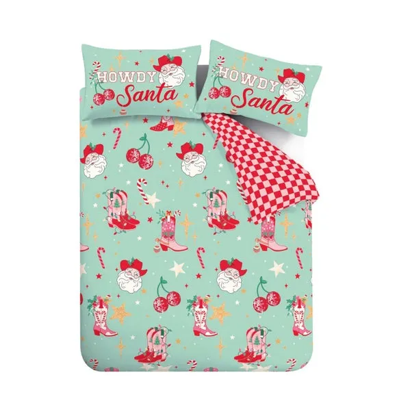 Christmas Duvet Cover Set - Green, Polycotton