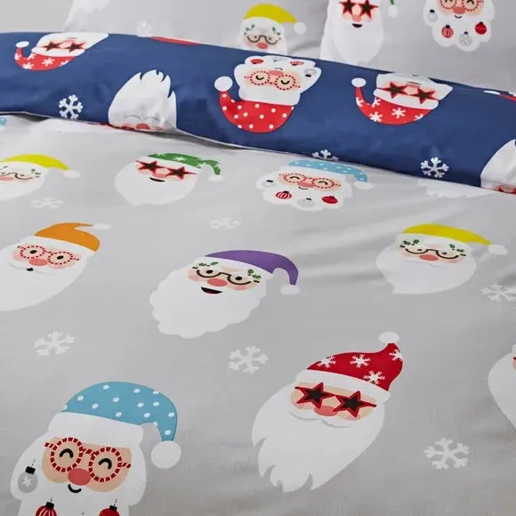 Christmas Duvet Cover Set - Grey, Polycotton