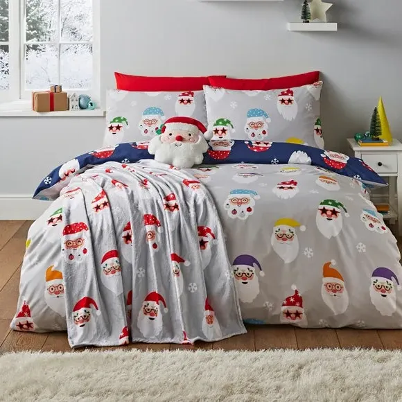 Christmas Duvet Cover Set - Grey, Polycotton