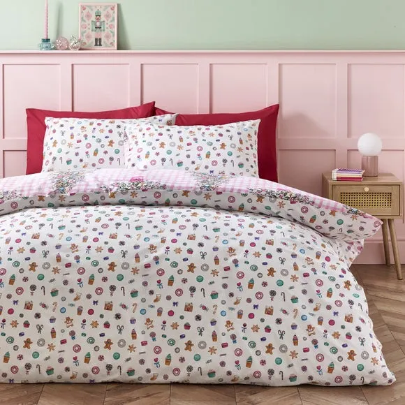 Christmas Duvet Cover Set - Pink, Polycotton