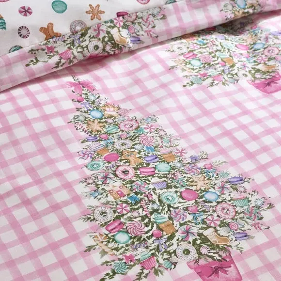 Christmas Duvet Cover Set - Pink, Polycotton