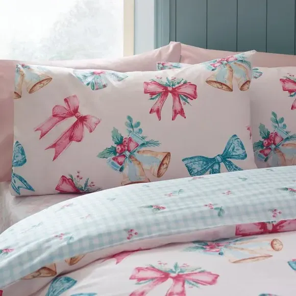 Christmas Duvet Cover Set - Pink, Polycotton
