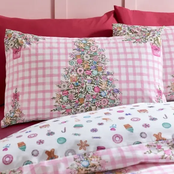 Christmas Duvet Cover Set - Pink, Polycotton