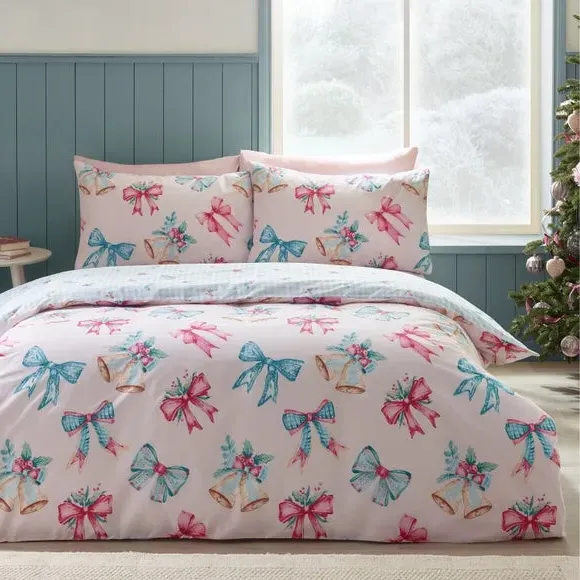 Christmas Duvet Cover Set - Pink, Polycotton