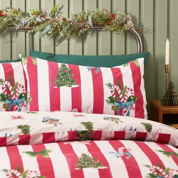 Christmas Stripe Duvet Cover Set - Red, Polycotton