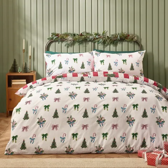 Christmas Stripe Duvet Cover Set - Red, Polycotton