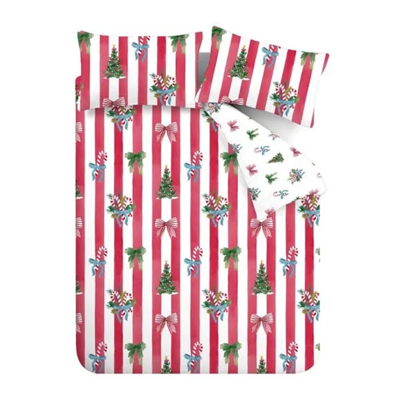 Christmas Stripe Duvet Cover Set - Red, Polycotton