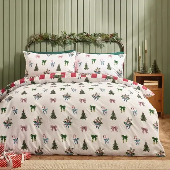 Christmas Stripe Duvet Cover Set - Red, Polycotton