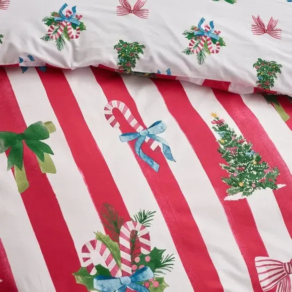 Christmas Stripe Duvet Cover Set - Red, Polycotton