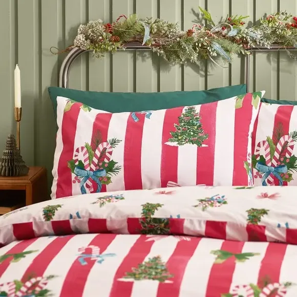 Christmas Stripe Duvet Cover Set - Red, Polycotton