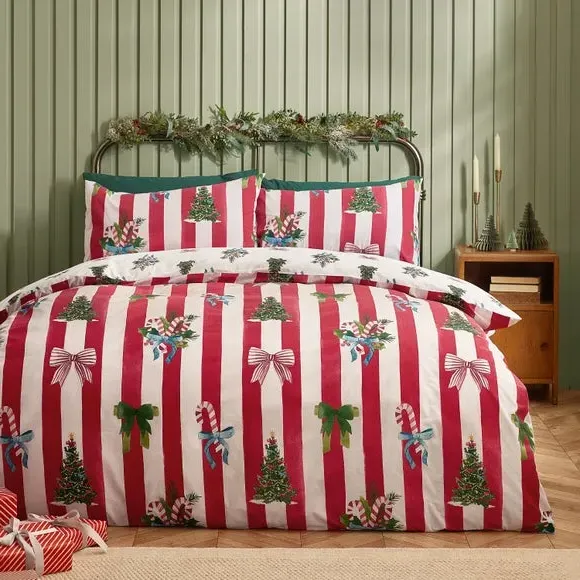 Christmas Stripe Duvet Cover Set - Red, Polycotton image