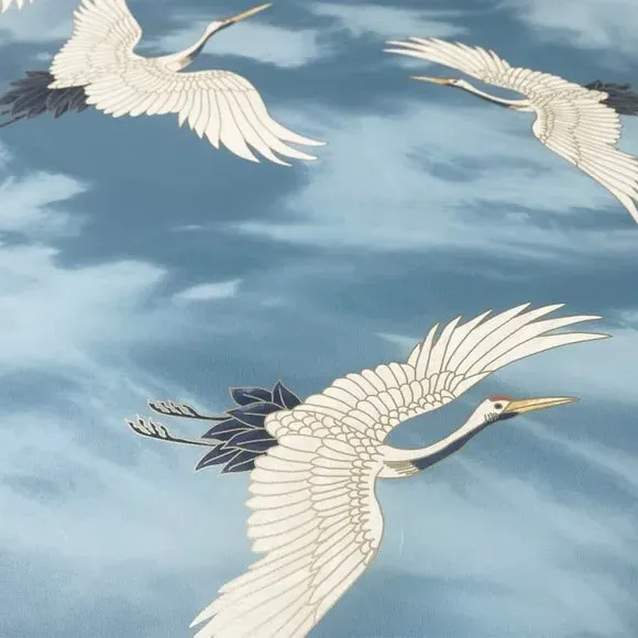 Cranes Wallpaper with Matte Finish - Blue