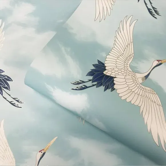Cranes Wallpaper with Matte Finish - Duck Egg